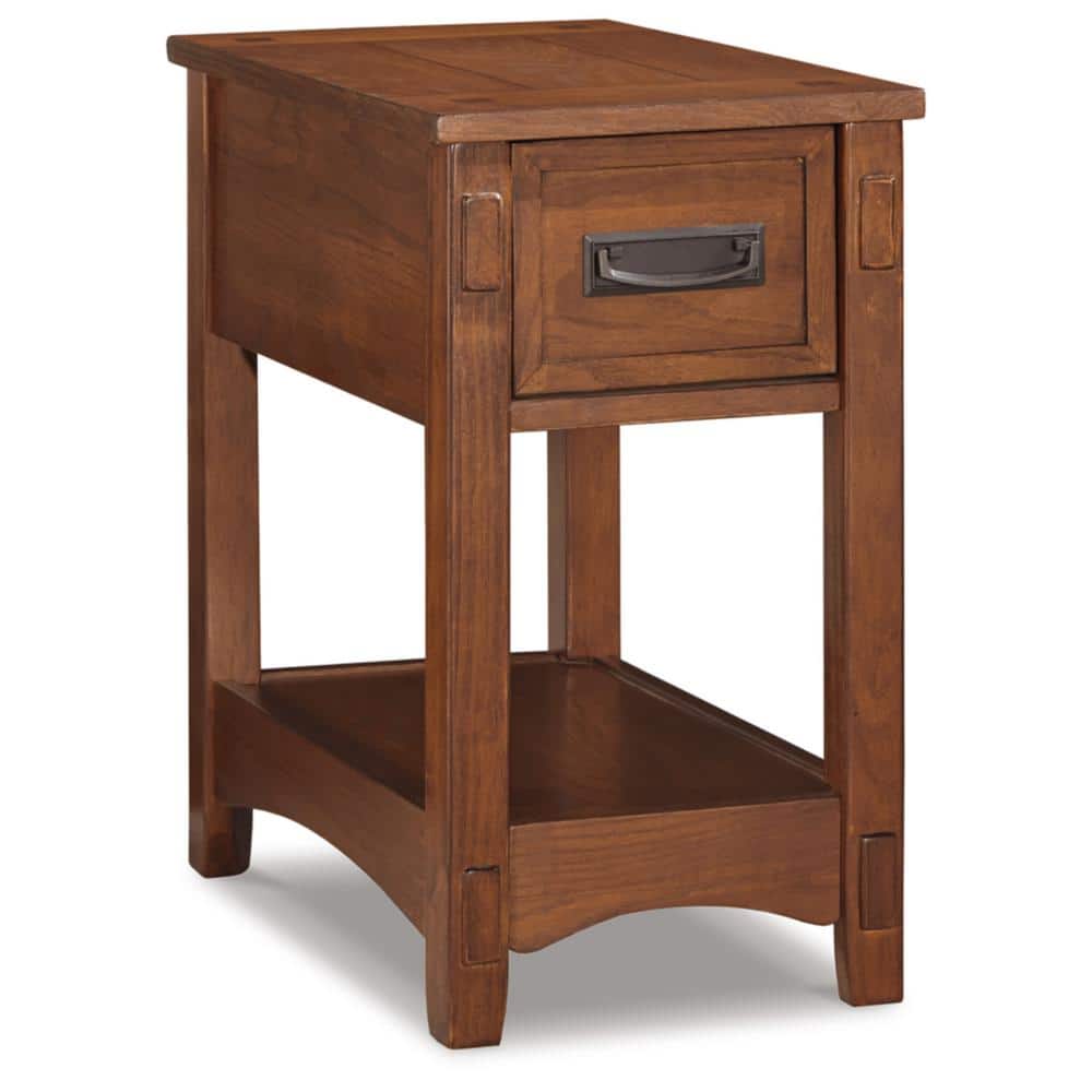 Contemporary Brown Wood End Table with Drawer and Shelf