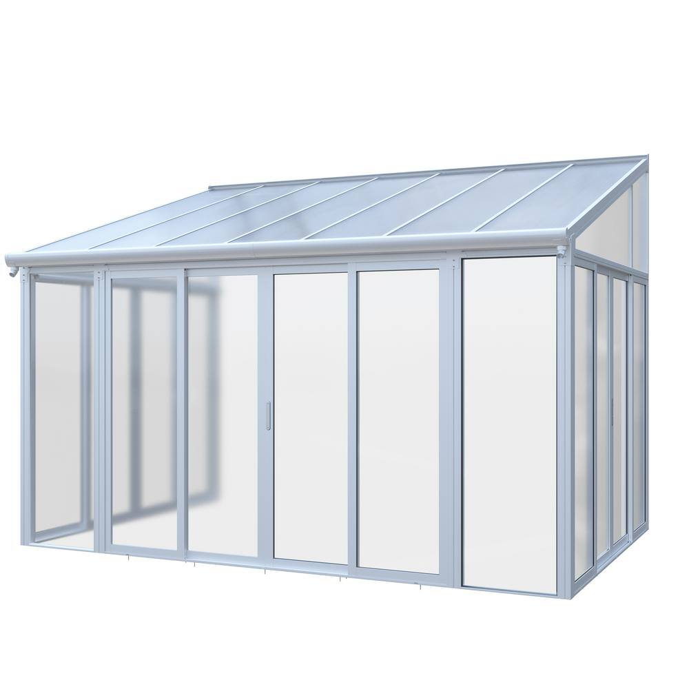 10 ft. x 14 ft. White All Season Sunroom Enclosed Patio Cover for Garden wi