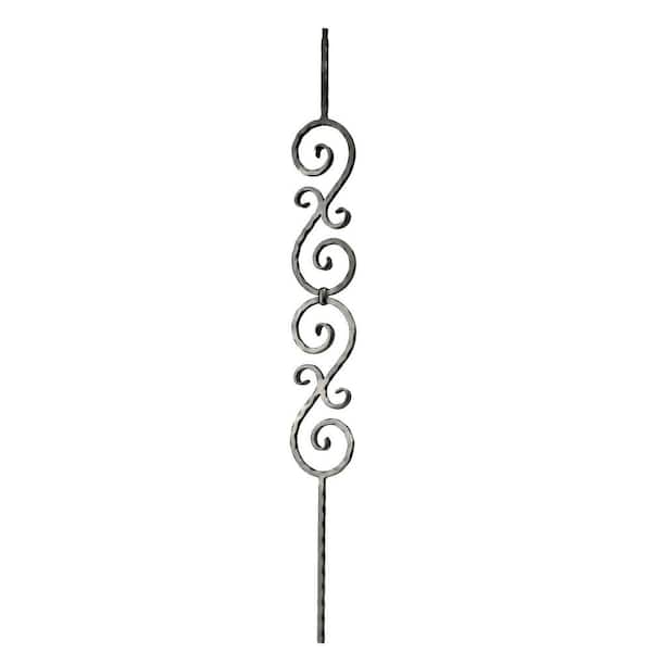arteferro 44 in. x 1/2 in. Hammered Bar Double Scroll 4 in. x 24 in. Warm Nickel Powder Coated Wrought Iron Metal Stair Baluster