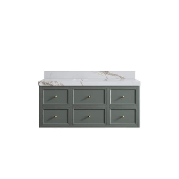 Willow Collections Roswell 48 in. W x 22 in. D x 36 in. H Single Sink Bath Vanity in Pewter Green with 2 in. Calacatta Gold qt. Top