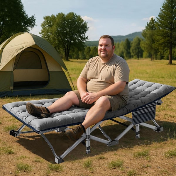Oversized XXL Folding Camping Cot with Mat for Adults 78 in L x 32 in. W x 18 in. H Heavy Duty Outdoor Bed Travel Cot