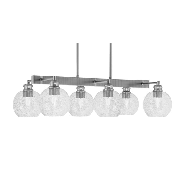 Unbranded Albany 6 Light Brushed Nickel Downlight Chandelier, Linear Chandelier for the Kitchen with Smoke Bubble Glass Shades