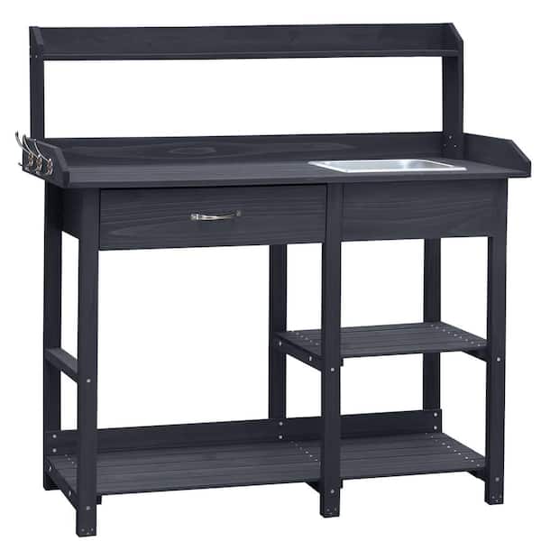 VEIKOUS 48 in. H Wood Potting Benches and Tables with Removable Stainless Sink and Drawers in Dark Grey