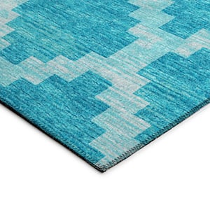 Yuma Blue 5 ft. x 7 ft. 6 in. Geometric Indoor/Outdoor Washable Area Rug