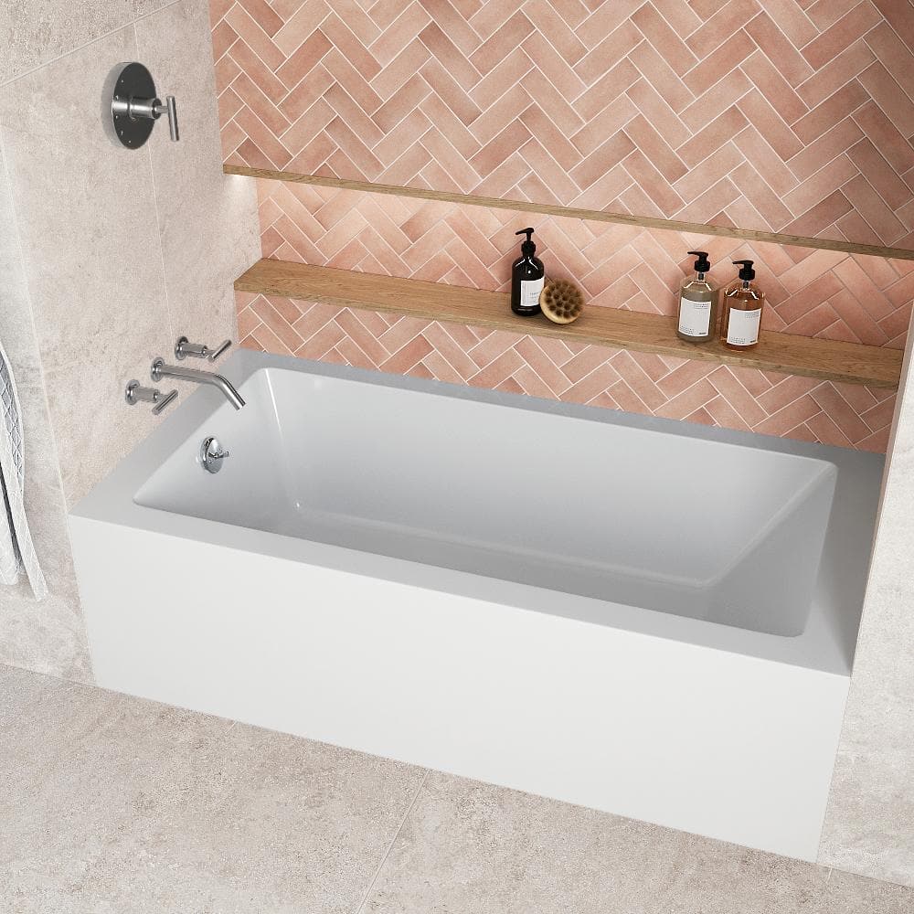 60-Inch Glossy White Acrylic Rectangular Alcove Bathtub with Polished Chrome Drain