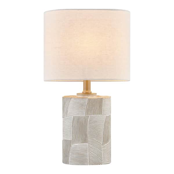KAWOTI 17.5 inch Grey with Distressed White Resin Table Lamp with Beige Square Linen Shade