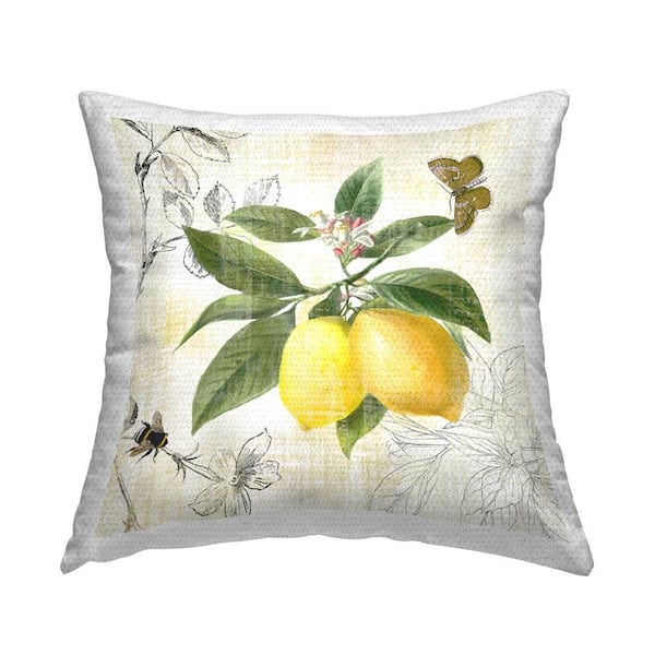 Vintage Lemons & Insects Outdoor Printed Throw Pillow by Nan