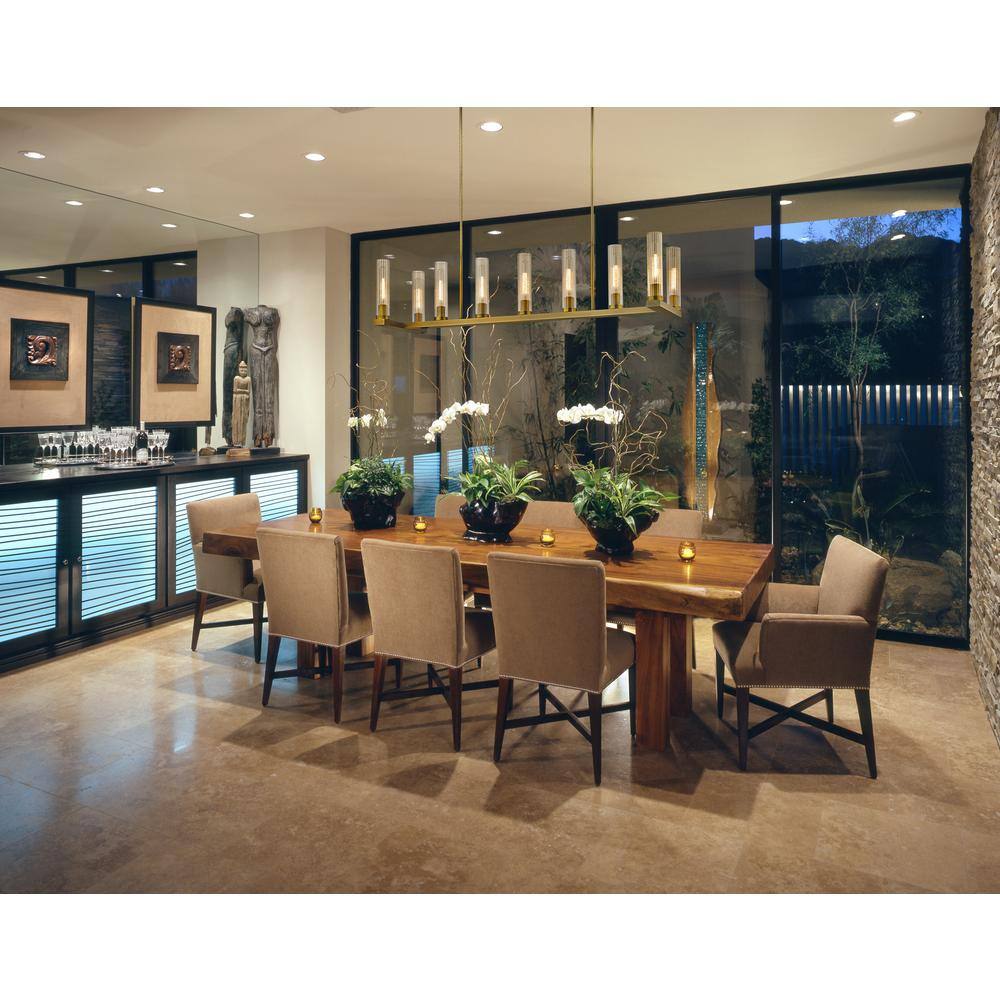 Rubbed Brass 9-Light Island Pendant with Fluted Glass Shades