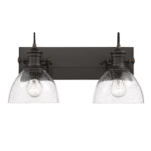 Hines 2-Light Rubbed Bronze Bath Vanity with Seeded Glass