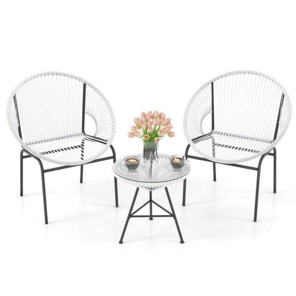 3-Piece Metal Outdoor Bistro Set Patio Furniture Set with Glass Top Table for Garden, Backyard