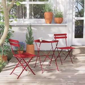 3-Piece Metal Steel Outdoor Patio Bistro Set Folding Patio Furniture Sets in Dark Red
