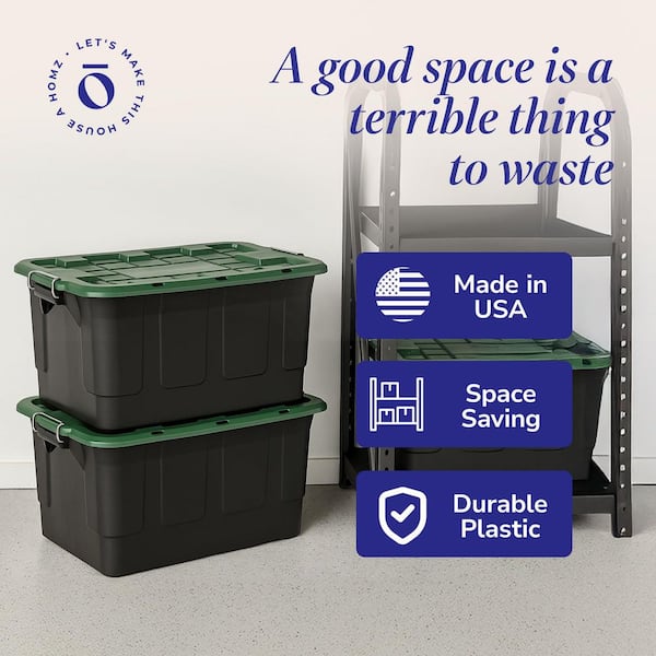 HOMZ 2 Pack 30 Gal. Plastic Stackable Home Storage Bins with Lids