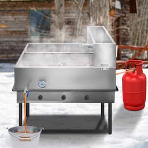 35.8 in. x 24 in. x 18.5 in. Stainless Steel Evaporator Sap Stove with Divided Pan and Feed Pan for Boiling Maple Syrup