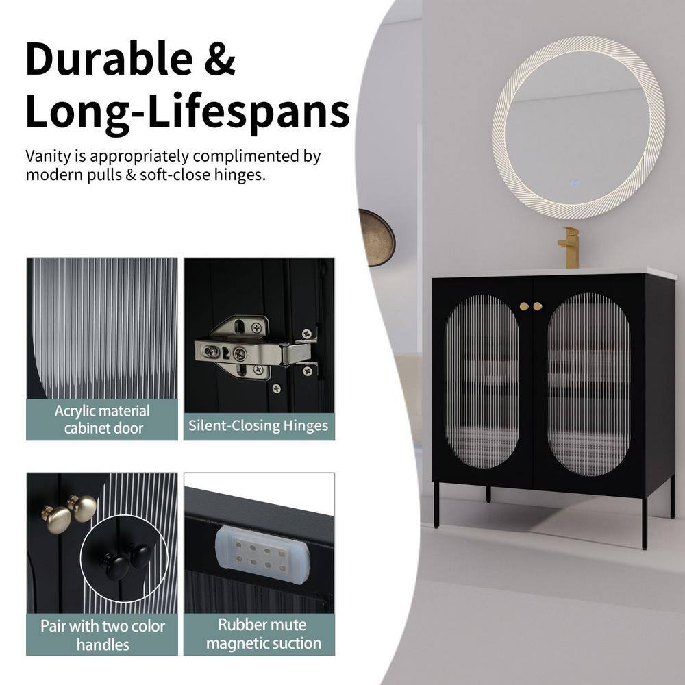 Black Freestanding Single Sink Vanity with White Ceramic Top