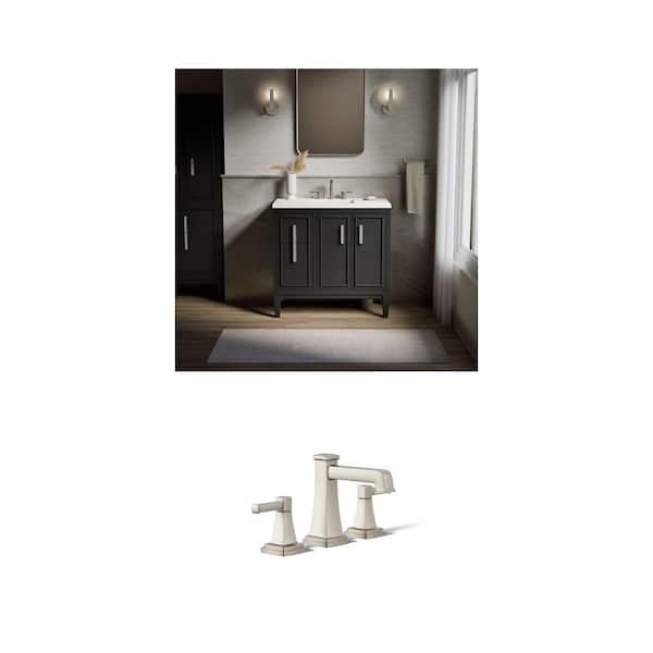 Southerk 37 in. Slate Grey Vanity with White Quartz Top and Riff 8 in. Nickel Faucet Combo