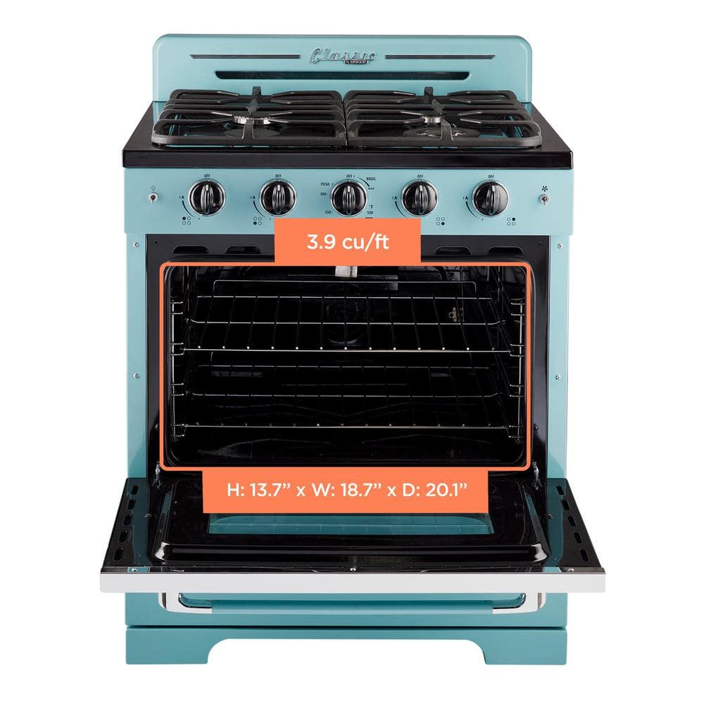 Ocean Mist Turquoise 30" Retro Freestanding Gas Range with Convection Oven