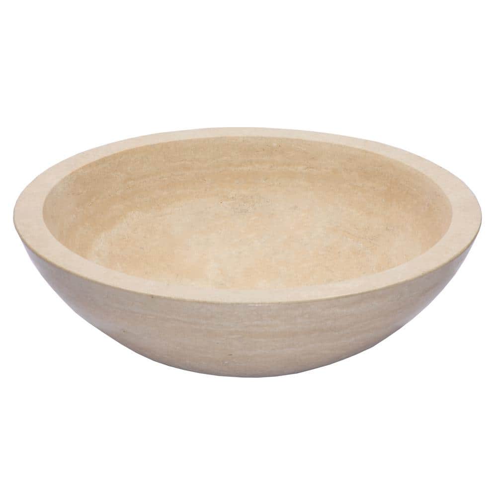 Beige Travertine Stone Circular Bathroom Sink, 16.5"