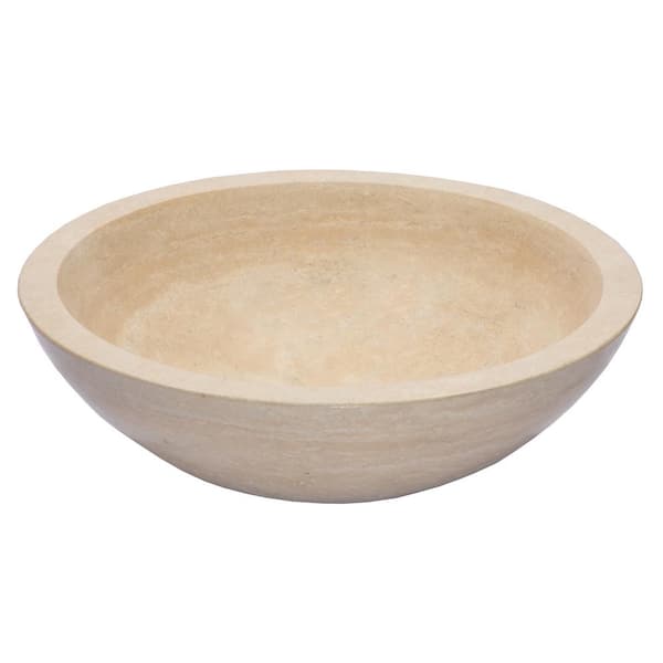 Eden Bath Round Stone Vessel Sink in Beige Travertine