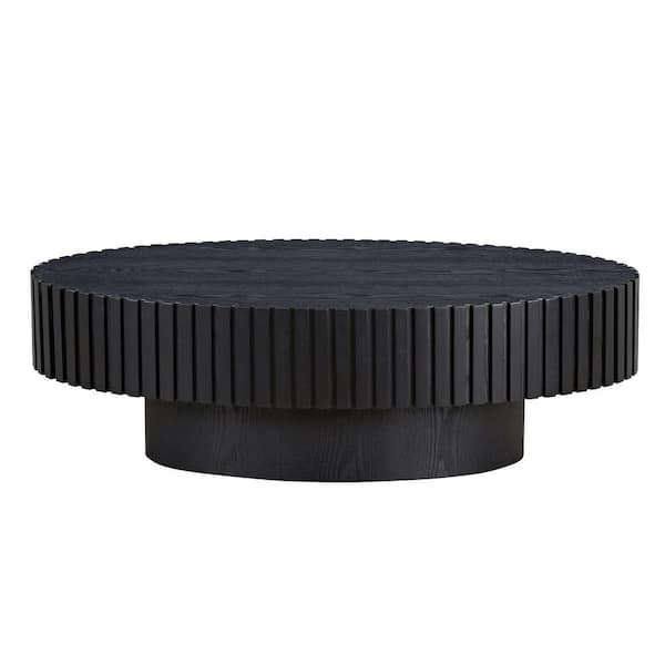 43.7 in. Black MDF Wood Modern Oval Outdoor Coffee