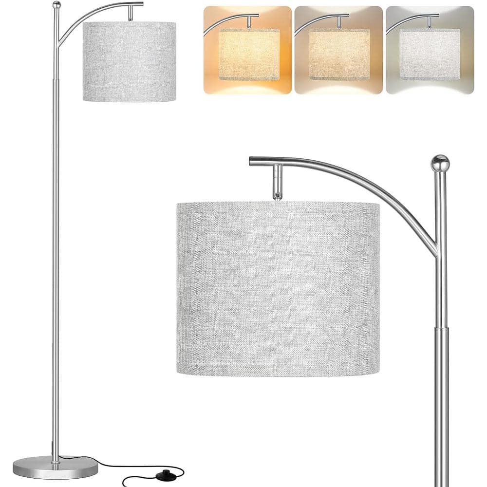 Etokfoks 61.8 in. Grey and Silver 1Light Dimmable Standard Floor Lamp for Living Room, Bedroom