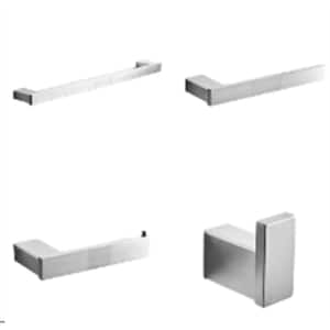 4-Pieces Bath Hardware Set with 24 in Adjustable Towel Bar/Rack Included in Brushed Nickel