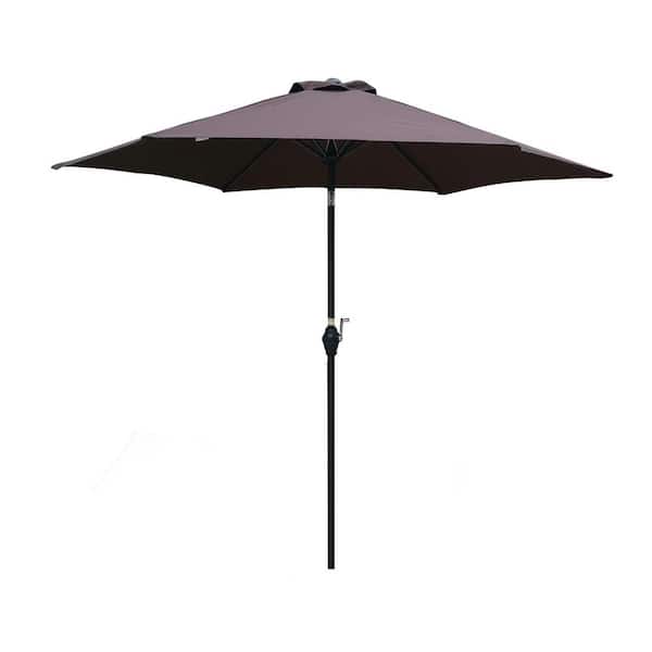maocao hoom 9 ft. Market Round Outdoor Patio Umbrella with Push Button Tilt and Crank in Chocolate