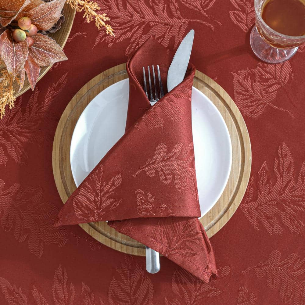 Spice Red Jacquard Leaf Damask Napkin Set, 17" x 17", Pack of 8