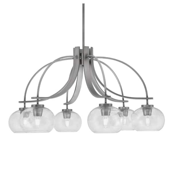 Unbranded Olympia 17 in. 6-Light Graphite Downlight Chandelier Clear Bubble Glass Shade