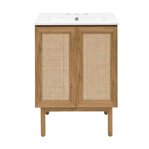 Classe 24 in. Bathroom Vanity in Oak with White, 3-Hole Ceramic Sink Top