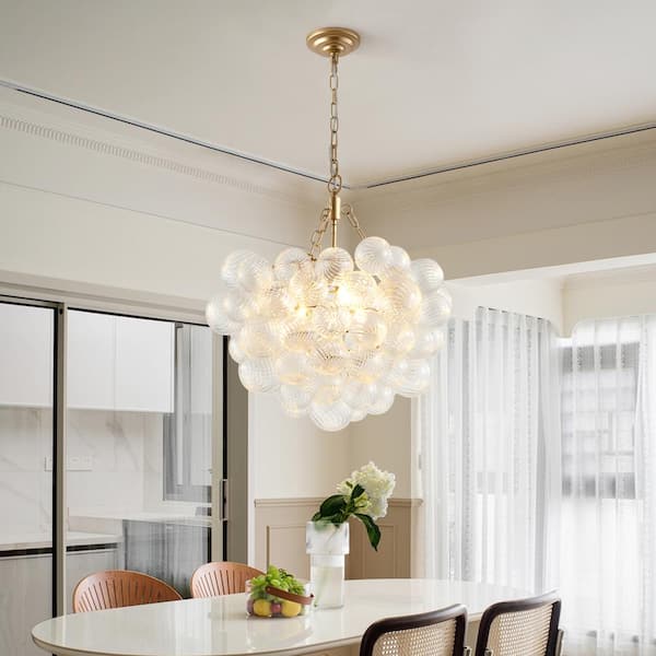 Jushua 20 in. Gold Pendant Light Chandelier with Threaded Clear Glass ...