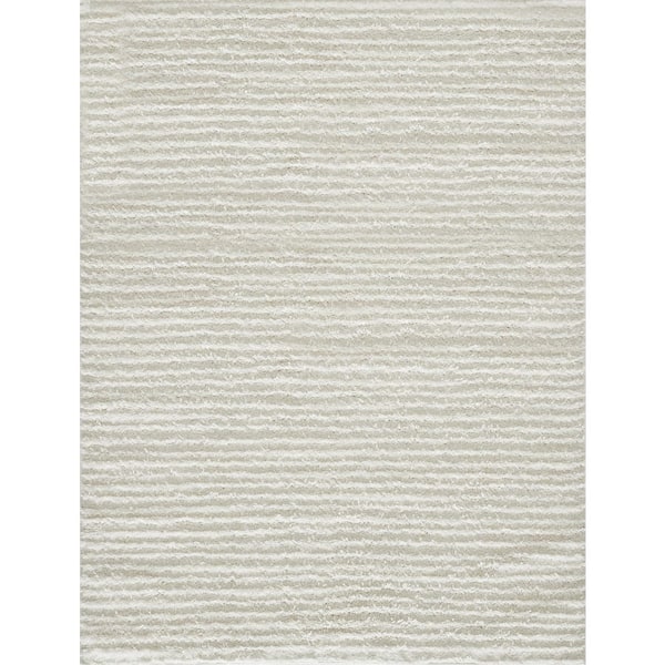 Vemoa Altomarze Cream 7 ft. 10 in. x 9 ft. 10 in. Stripe Polyester Area Rug