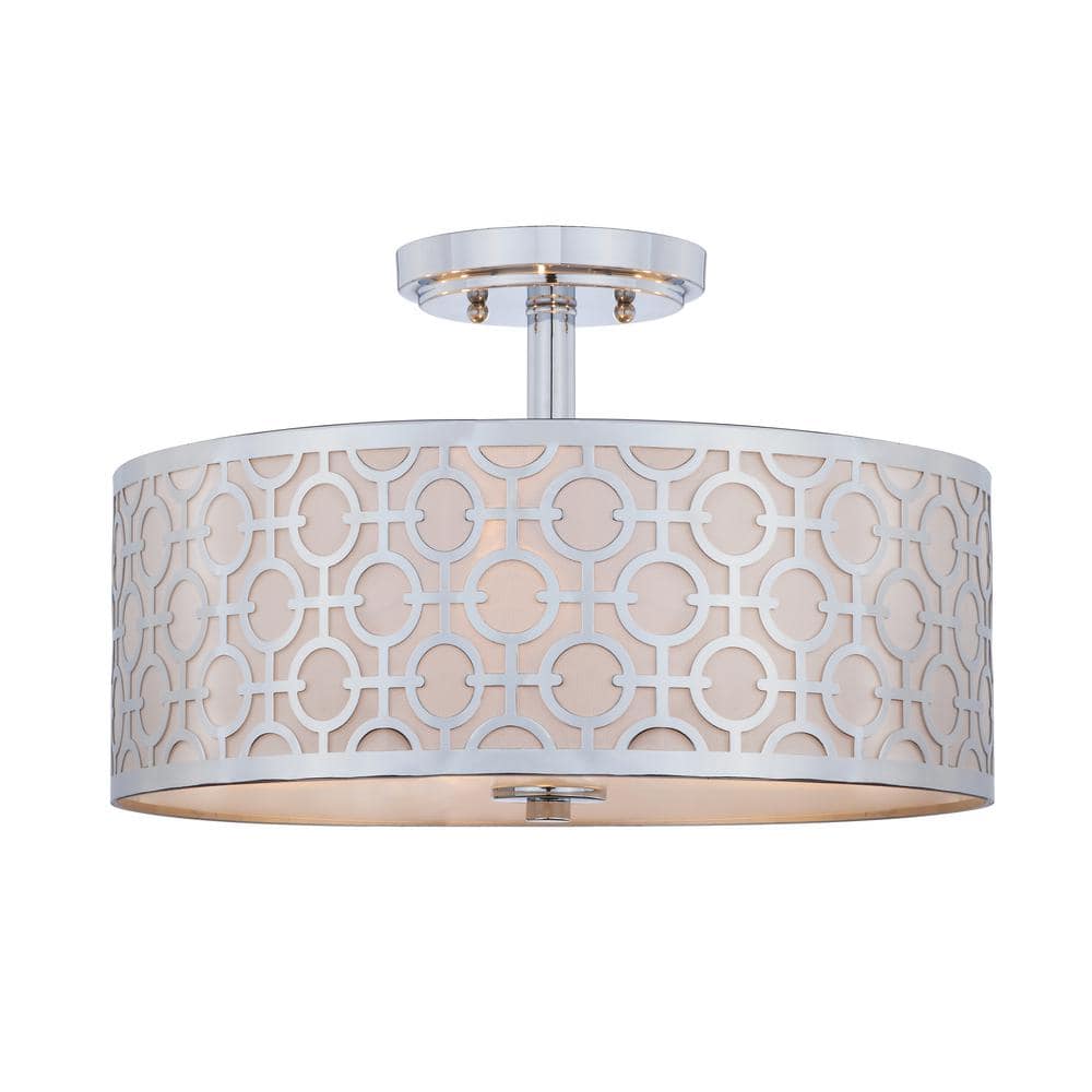 Modern Chrome Drum 15.5" Incandescent Flush Mount Ceiling Lamp