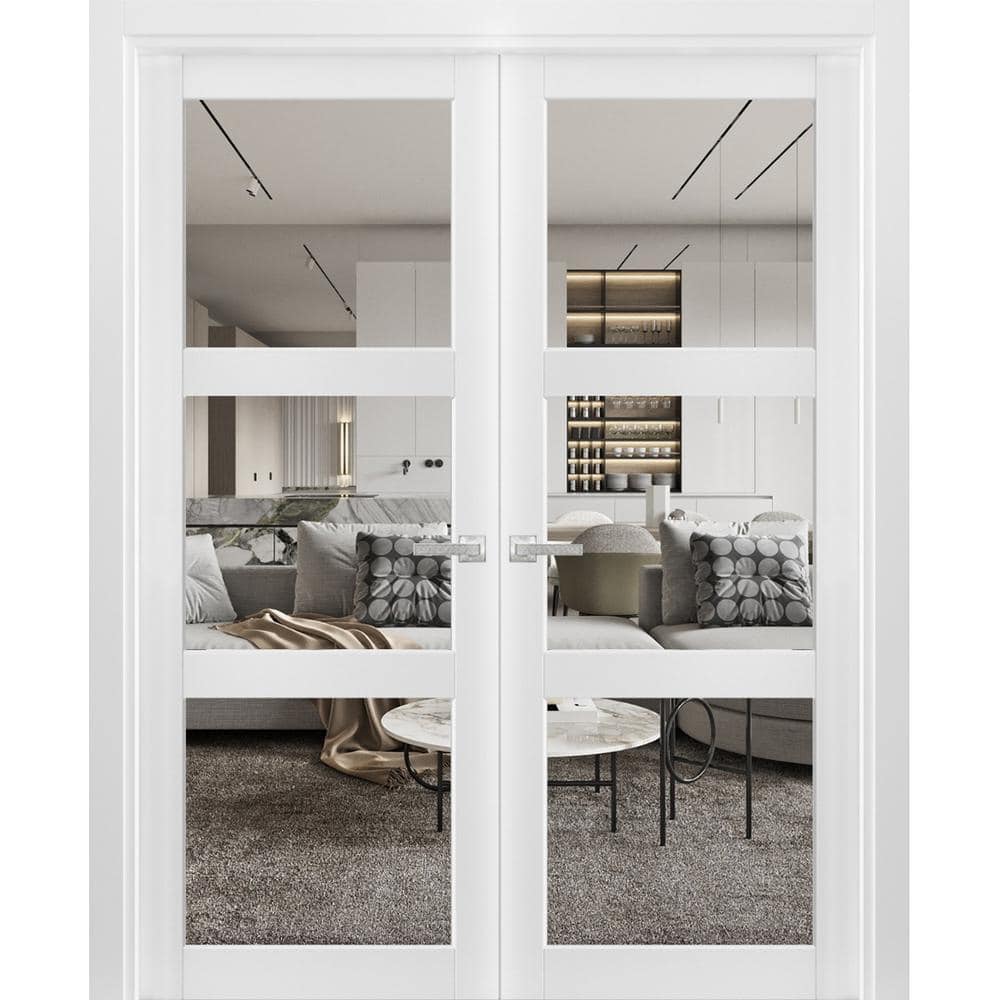 64 in. x 84 in. White Finished Universal/Reversible Clear Glass Solid Wood Assembly Required Interior Door Kit price history on PriceWatchPro