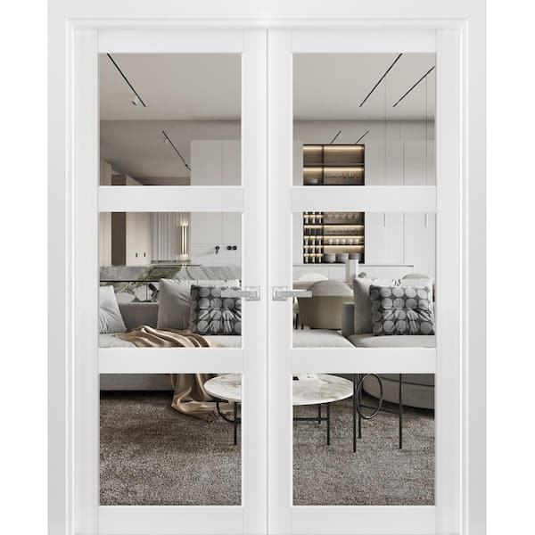 Sartodoors 64 in. x 96 in. 2 Panel White Finished Solid Wood Sliding Door with Hardware