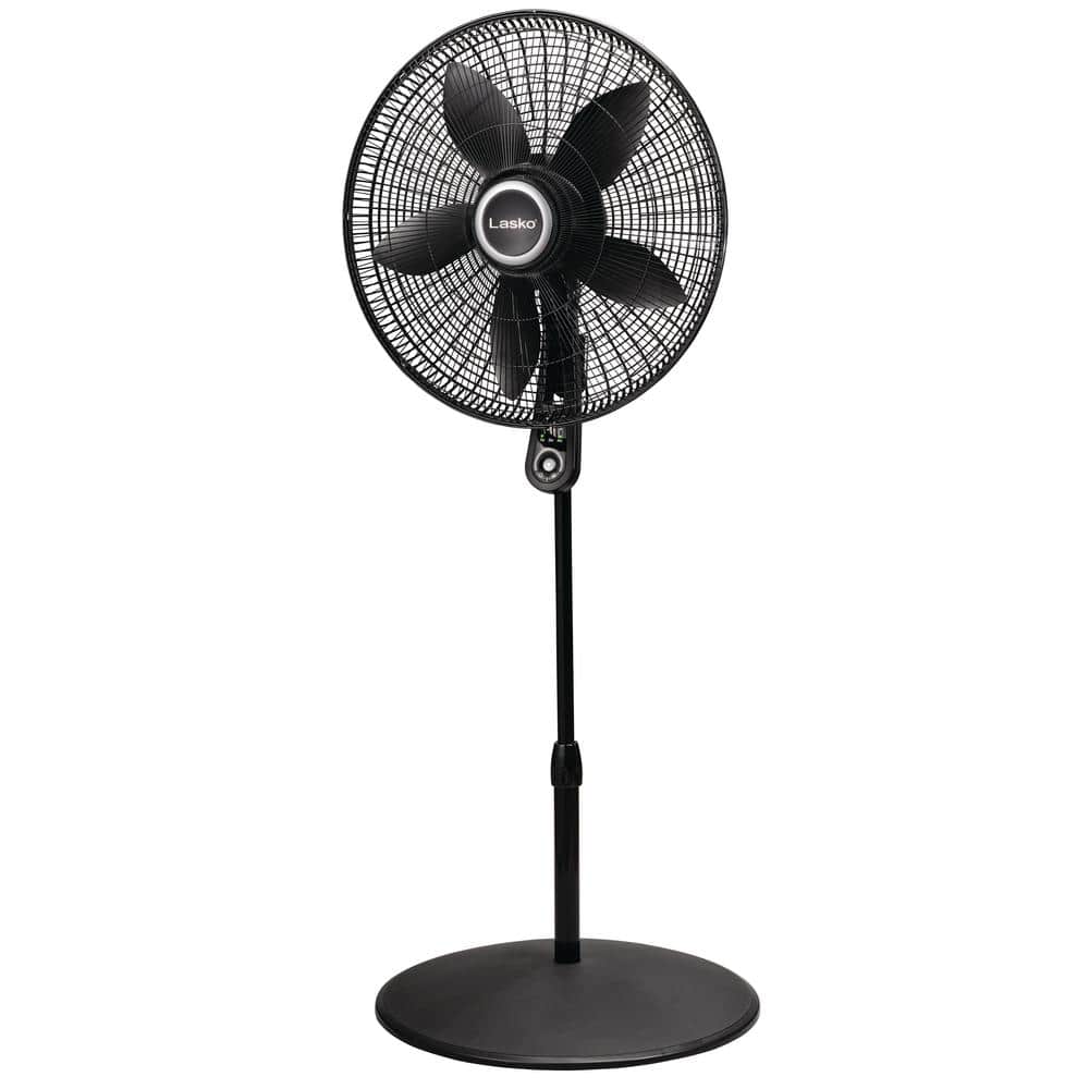 Lasko Adjustable Height 57 in. 4-Speed Oscillating Pedestal Fan with Remote Control and 20 in. Blade, Black