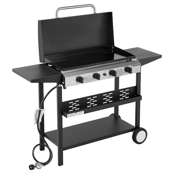 Gas Griddle, 4-Burner Flat Top Grill 28000 BTU Outdoor Grills, 29 in. Grill Plate Propane Griddle and Wheels, Black