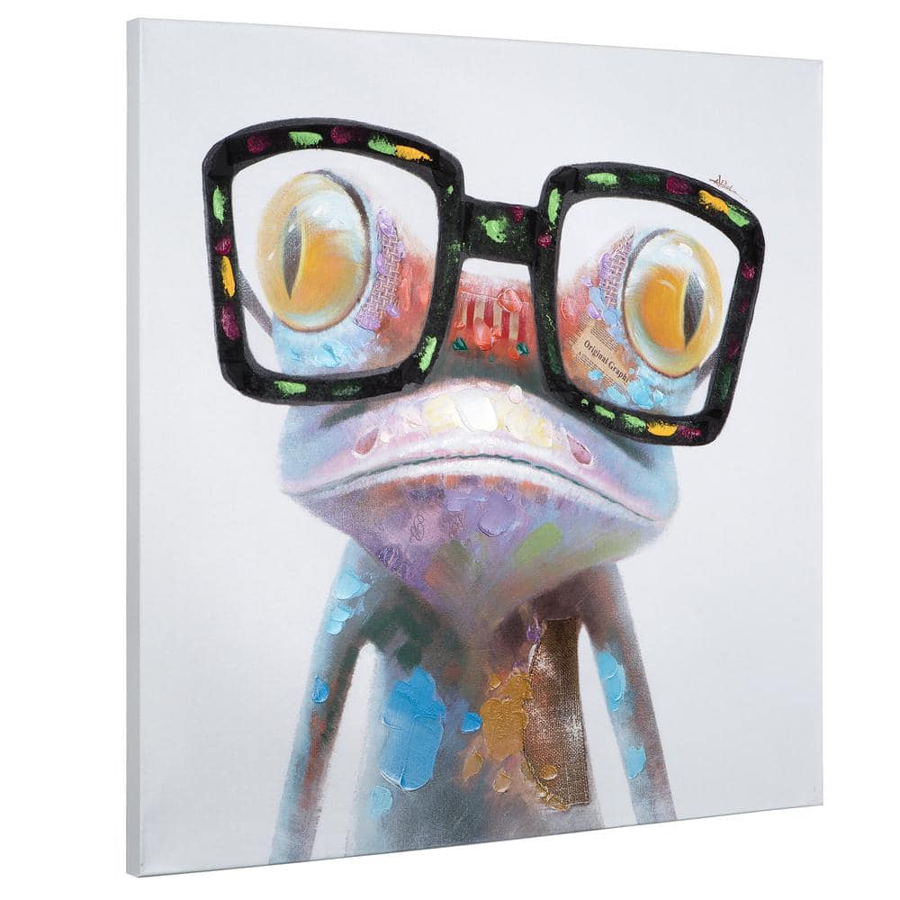 Hipster Froggy Multicolor Acrylic Canvas Painting 40" x 40"