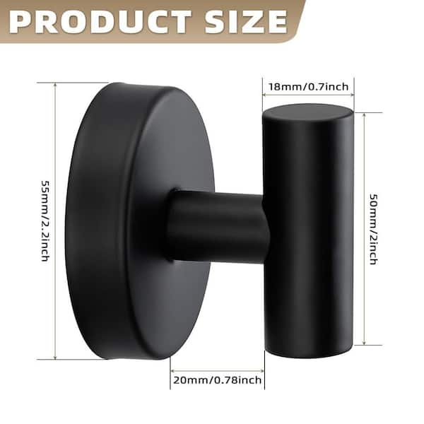 4-Pack Suction Cup Hook for Towel, Robe and Loofah, No Drill Mounting, Tile and Smooth, Non-Porous Surface, Matte Black
