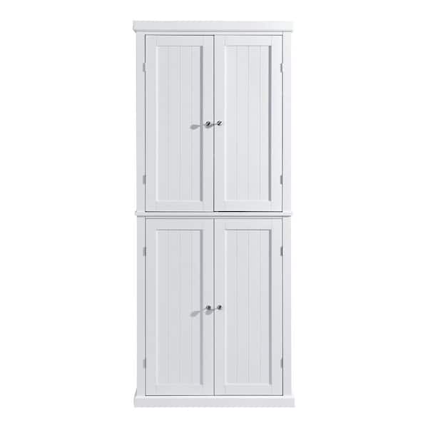 URTR White Wood 30 in. Freestanding Tall Kitchen Pantry Cabinet Storage ...