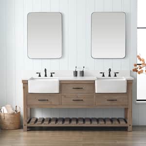 Wesley 72 in. W x 22 in.D x 34 in.H Bath Vanity in Weathered Natural with Ariston White Engineered Stone Top with Sinks