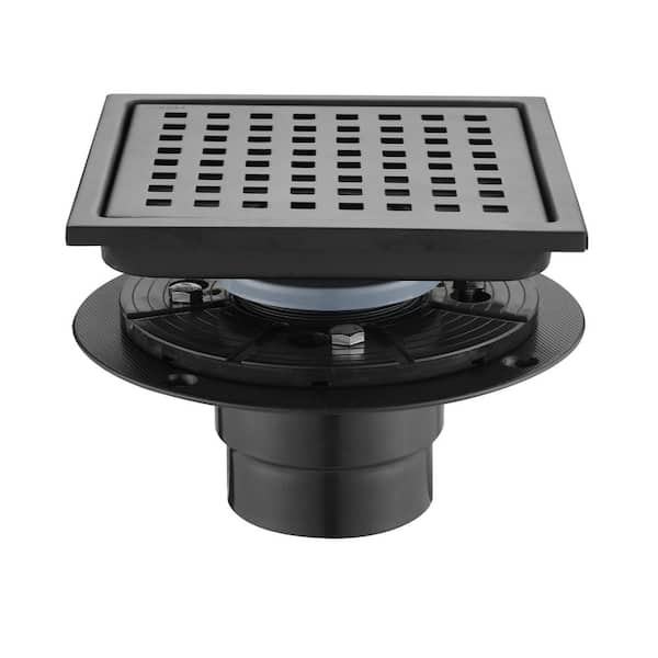 FORCLOVER 6 in. x 6 in. Stainless Steel Square Shower Floor Drain in Matte Black