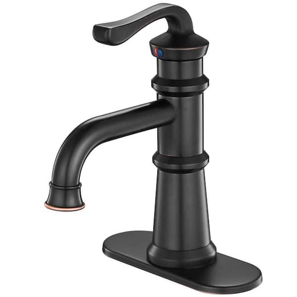 FORCLOVER Single-Handle Low-Arc Single Hole Waterfall Bathroom Faucet with Supply Line in Oil Rubbed Bronze