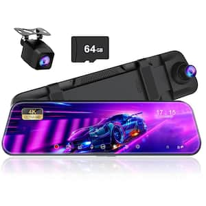 4K Mirror Dash Cam Front and 1080P Rear View with 10 in. IPS Touch Screen Rear View Smart Dual Camera Free 64GB Card