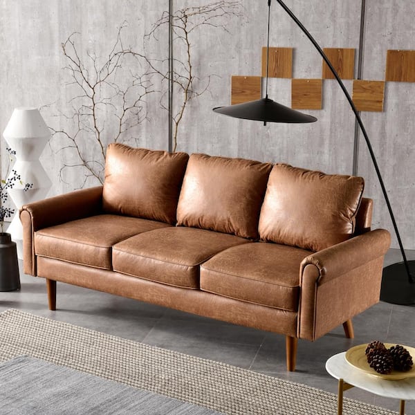 Allwex Magic 74.01 In. Wide Suede Fabric Modern 3 Seat Compact Design Sofa  In Light Brown Tsa700 - The Home Depot