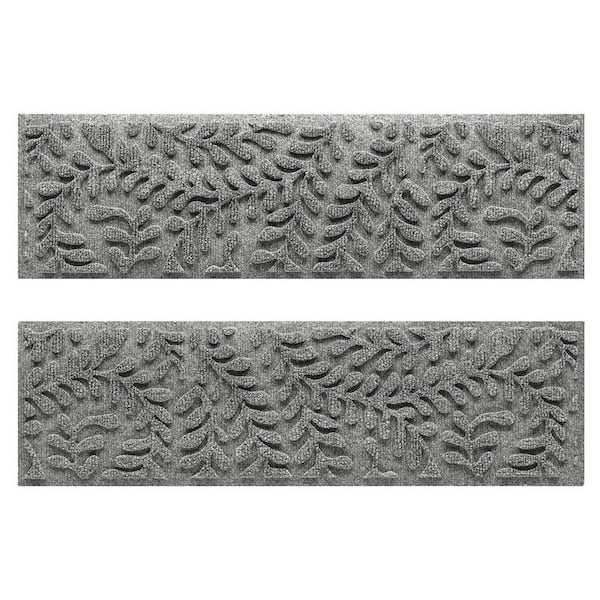 Waterhog Boxwood 8.5 in. x 30 in. PET Polyester Indoor Outdoor Stair Tread Cover (Set of 4) Medium Gray