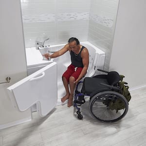 Wheelchair Transfer30 52 in. Acrylic Walk-In Whirlpool Bathtub in White, Fast Fill Faucet, Heated Seat, LHS Dual Drain