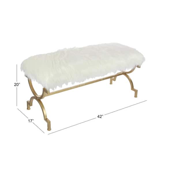 Gold Bench with White Faux Fur Top 20 in. X 42 in. X 17 in.
