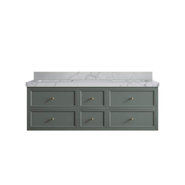 Willow Collections Roswell 60 in. W x 22 in. D x 36 in. H Double Sink Bath Vanity in Pewter Green with 2 in. Venatino qt. Top