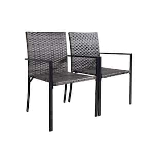 Grey Outdoor Dining Chair Wicker Chairs All Weather with Armchair Set of 2 for Garden Backyard