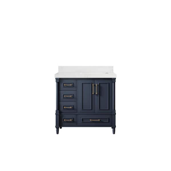 Willow Collections Hudson 36 in. W x 22 in. D x 36 in. H Right Offset Sink Bath Vanity in Navy Blue with 2 in. Empira Quartz Top